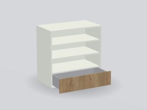 Open onderkast met laden op maat (render van de indeling L17)